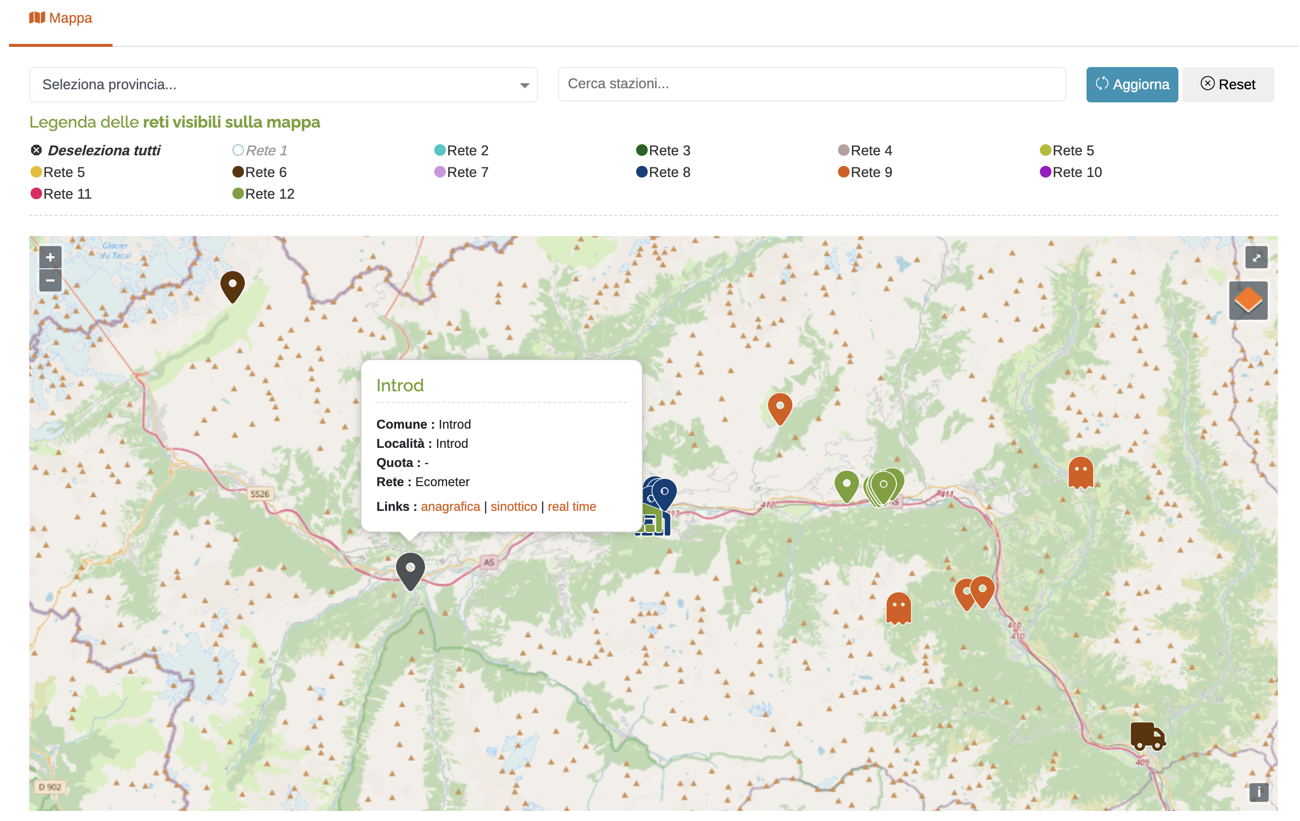 Mappa delle stazioni georeferenziate