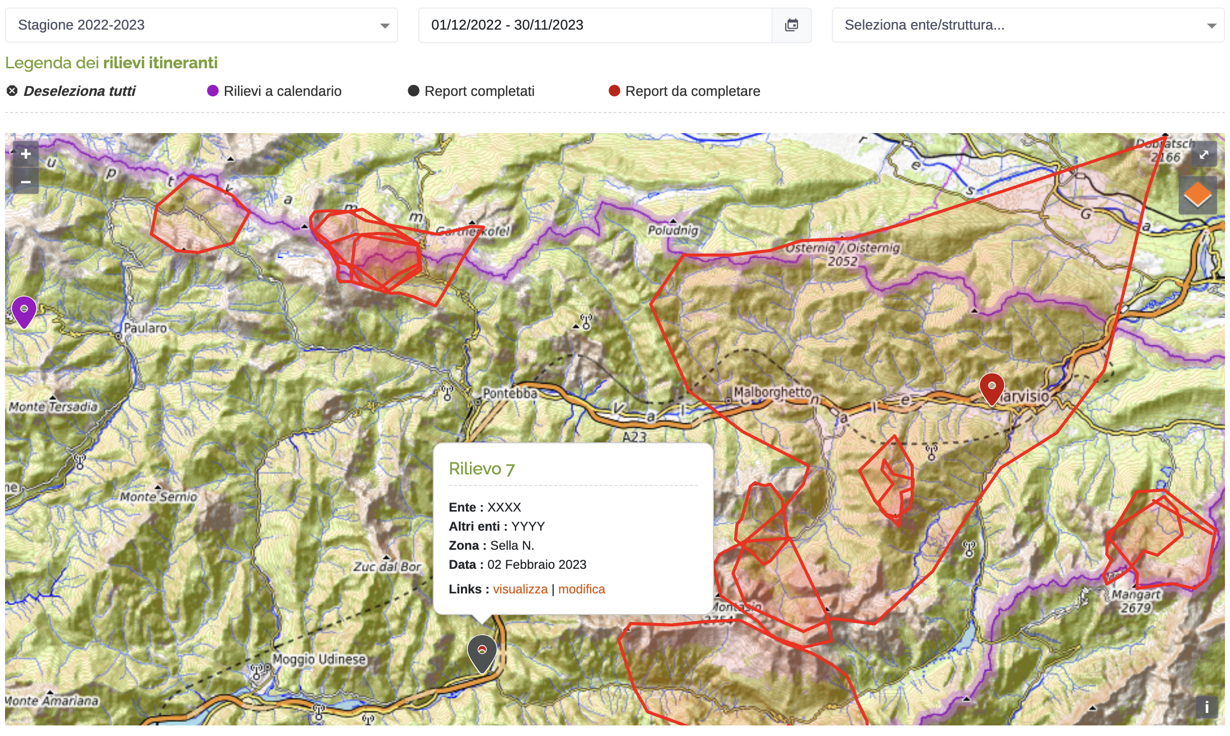 Gestione dei rilievi sul territorio